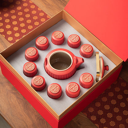 Chinese Wedding Tea Set Double Happiness Red | 12-Piece