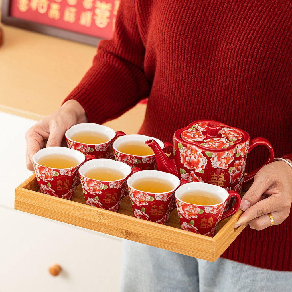 Chinese Wedding Tea Set Peony Double Happiness 9-Piece