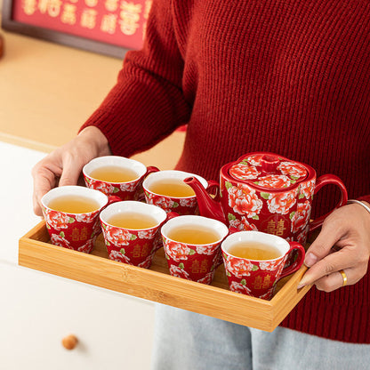 Chinese Wedding Tea Set Peony Double Happiness 9-Piece