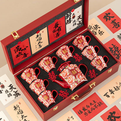 Chinese Wedding Tea Set Peony Double Happiness 9-Piece
