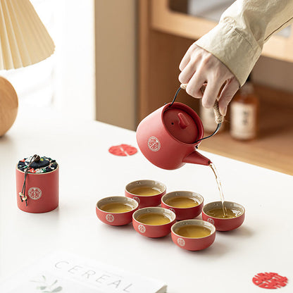 Wedding Tea Set Double Happiness Ceramic, 9-Piece Gift