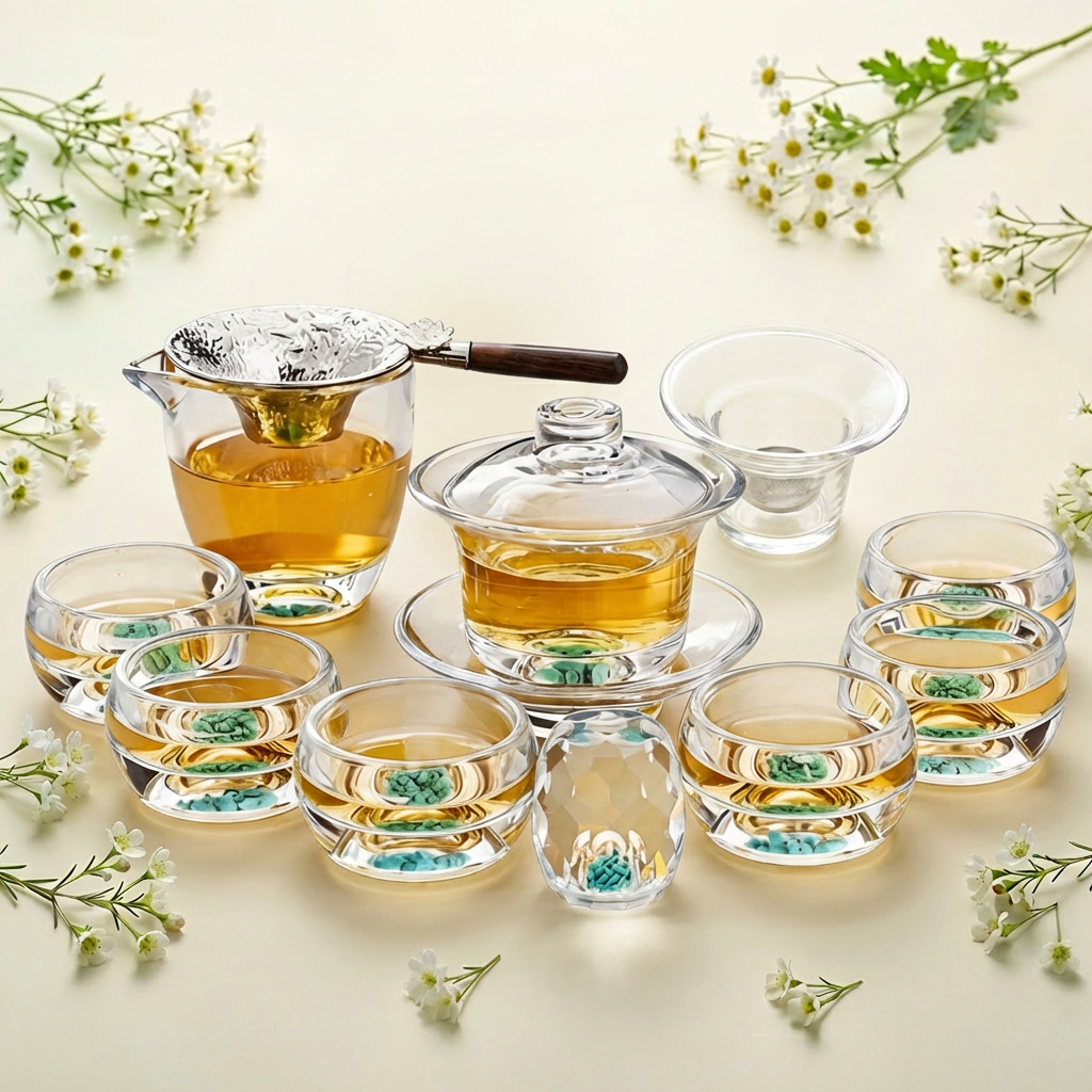 Glass Gaiwan Tea Set Turquoise Borosilicate 10-Piece Gift