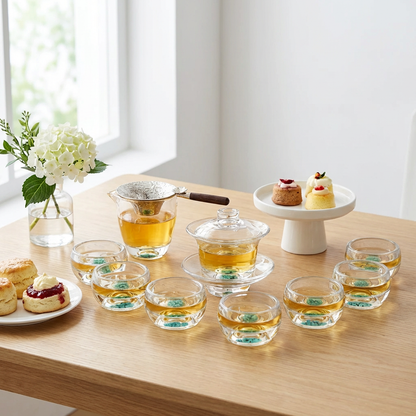 Glass Gaiwan Tea Set Turquoise Borosilicate 10-Piece Gift