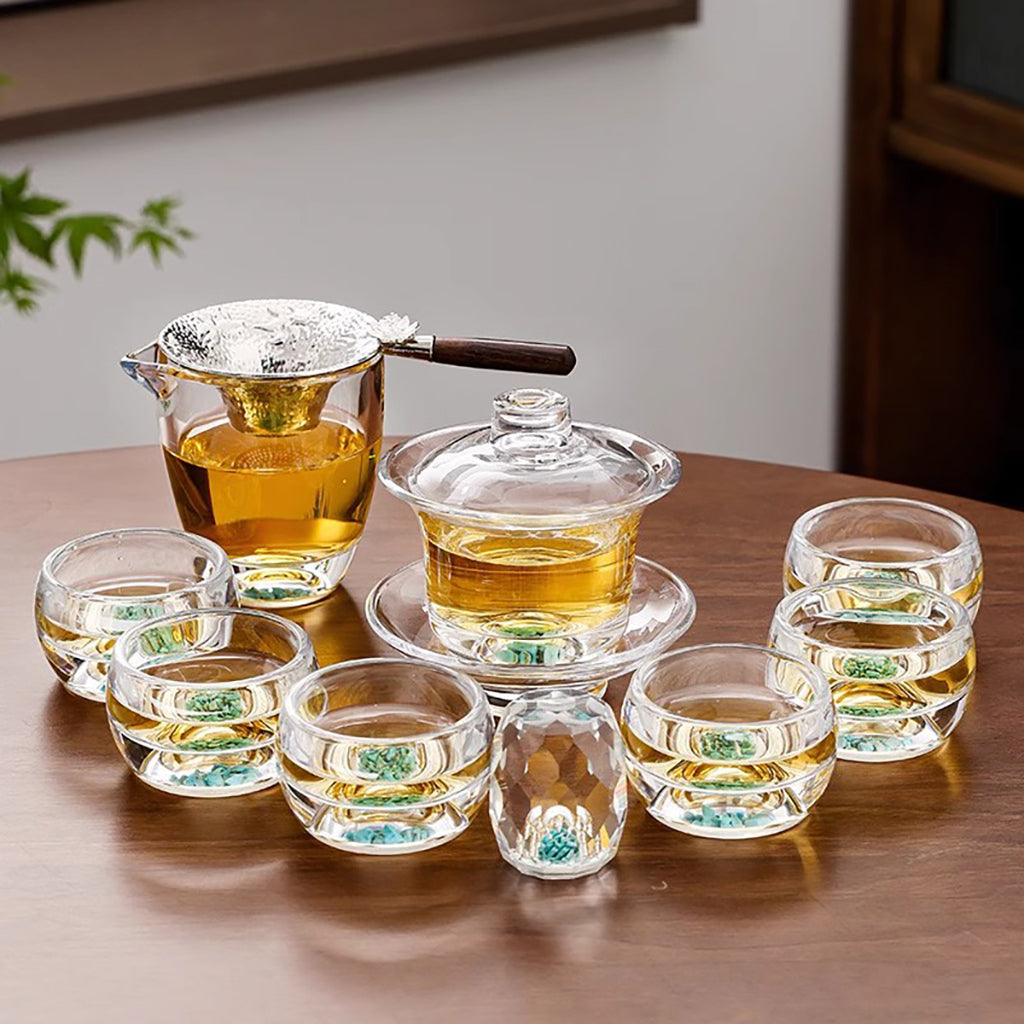 Glass Gaiwan Tea Set Turquoise Borosilicate 10-Piece Gift