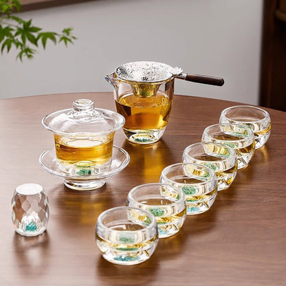 Glass Gaiwan Tea Set Turquoise Borosilicate 10-Piece Gift