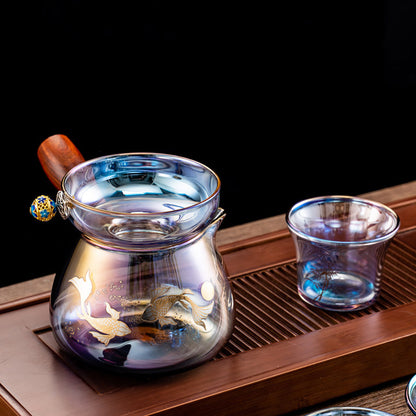 Iridescent Glass Gaiwan Tea Set Plum Crane 6 Cups