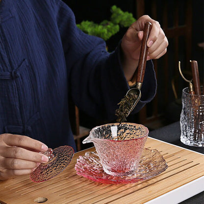 Glass Tea Set Pink Ice Crystal Gaiwan 8 Cups Saucers Fair Cup