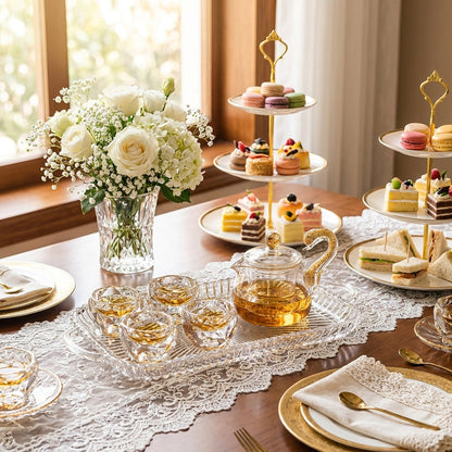 Crystal Glass Tea Set with Gold Foil & Diamond Cups