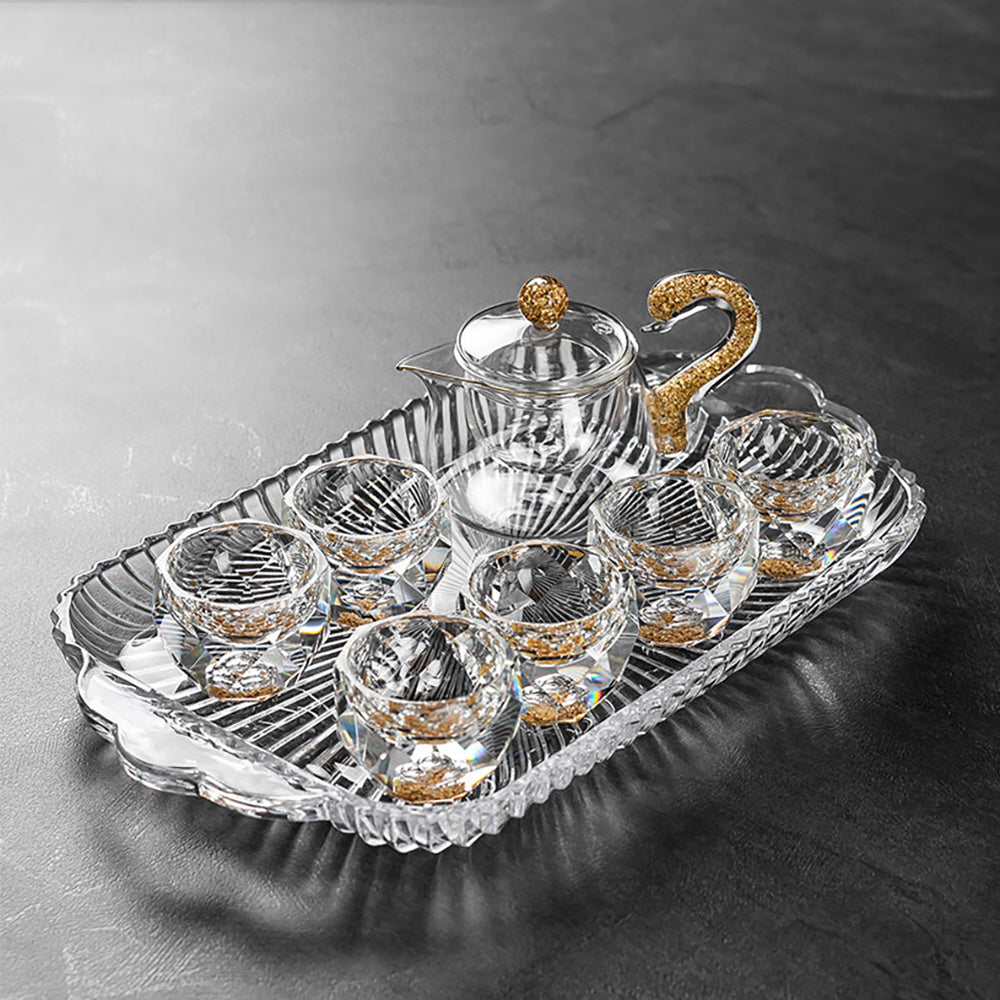 Crystal Glass Tea Set with Gold Foil & Diamond Cups