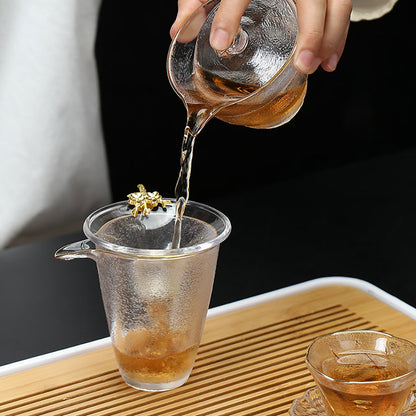 Glass Tea Set Borosilicate Gaiwan 6 Cups Ice Texture Plum Gold