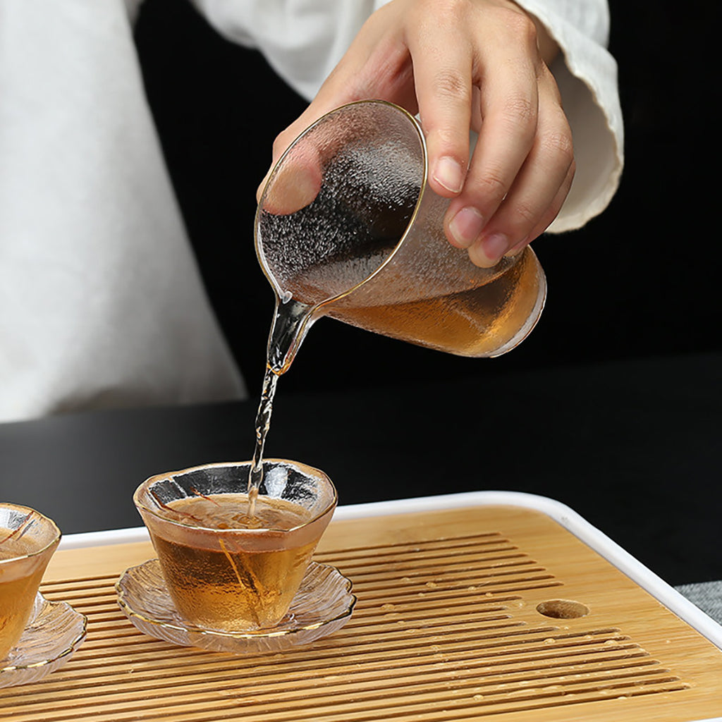 Glass Tea Set Borosilicate Gaiwan 6 Cups Ice Texture Plum Gold