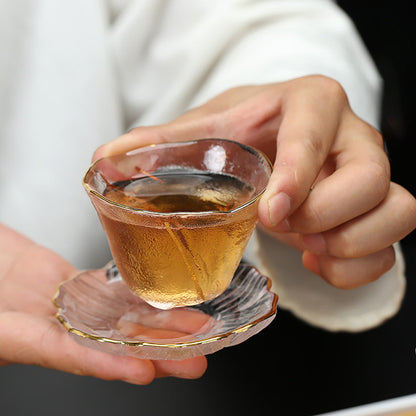 Glass Tea Set Borosilicate Gaiwan 6 Cups Ice Texture Plum Gold