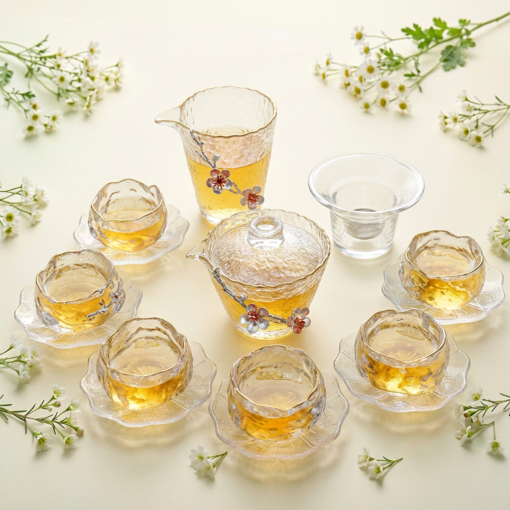 Glass Tea Set Gongfu Borosilicate Silver Plum Blossom 15pc
