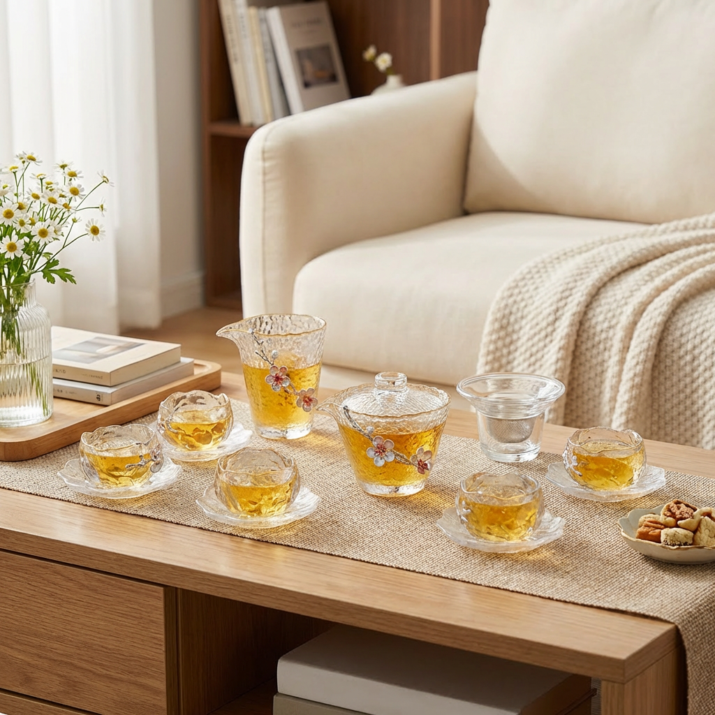 Glass Tea Set Gongfu Borosilicate Silver Plum Blossom 15pc
