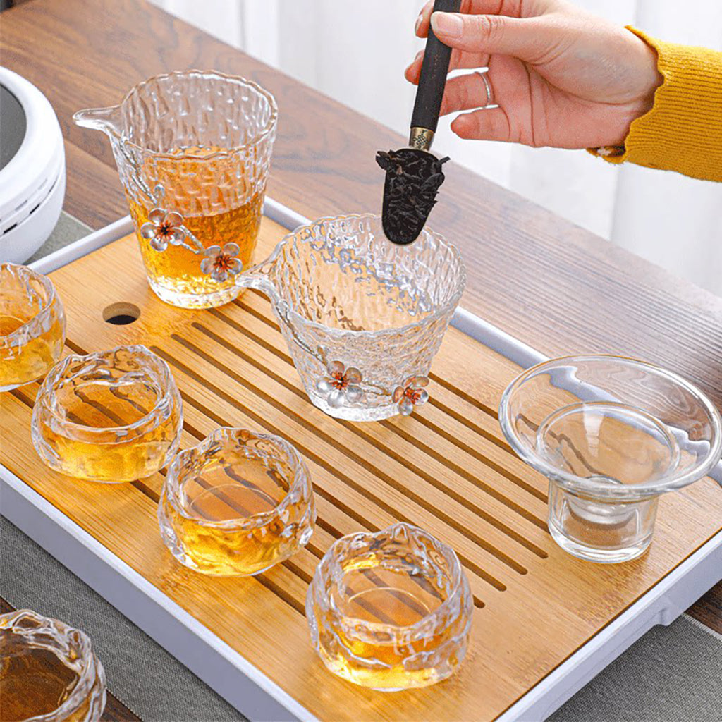 Glass Tea Set Gongfu Borosilicate Silver Plum Blossom 15pc