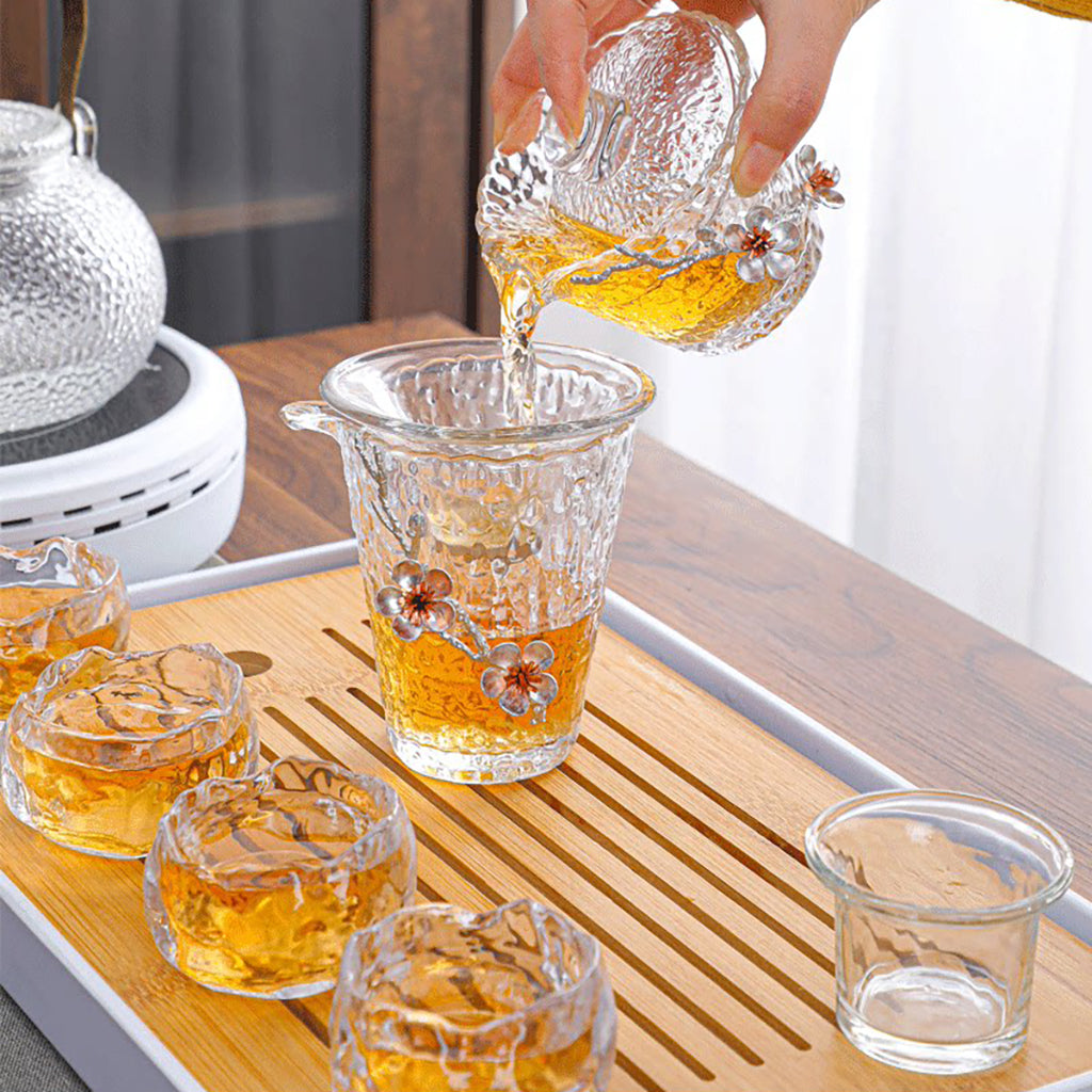 Glass Tea Set Gongfu Borosilicate Silver Plum Blossom 15pc