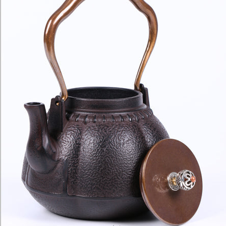 Cast Iron Teapot Japanese Pumpkin Shape 1100ml Copper Lid