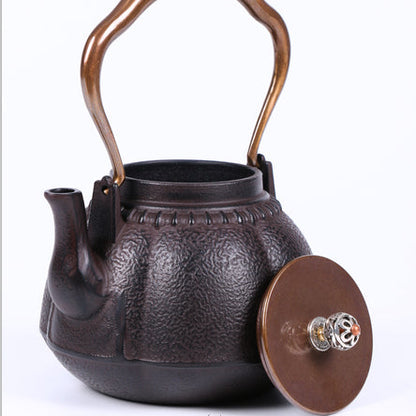 Cast Iron Teapot Japanese Pumpkin Shape 1100ml Copper Lid