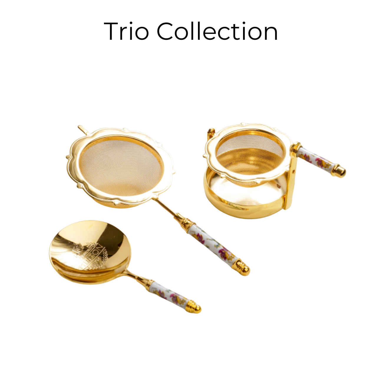 Japanese Tea Strainer Set | Porcelain Gold Floral Collection