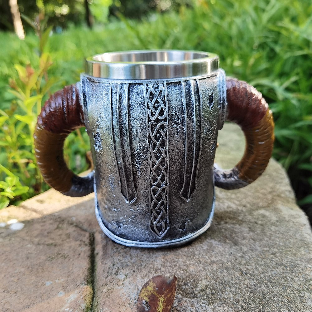Viking Skull Mug Stainless Steel Double Wall 550ml