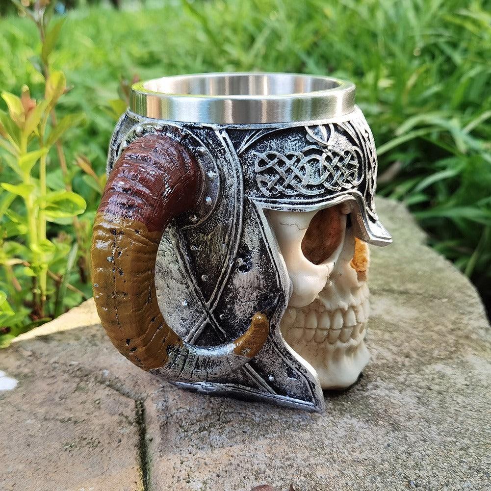 Viking Skull Mug Stainless Steel Double Wall 550ml
