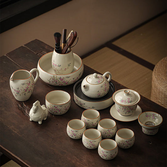 Ruyao Tea Set | Peach Branch Ru Kiln Gongfu Crackle Glaze