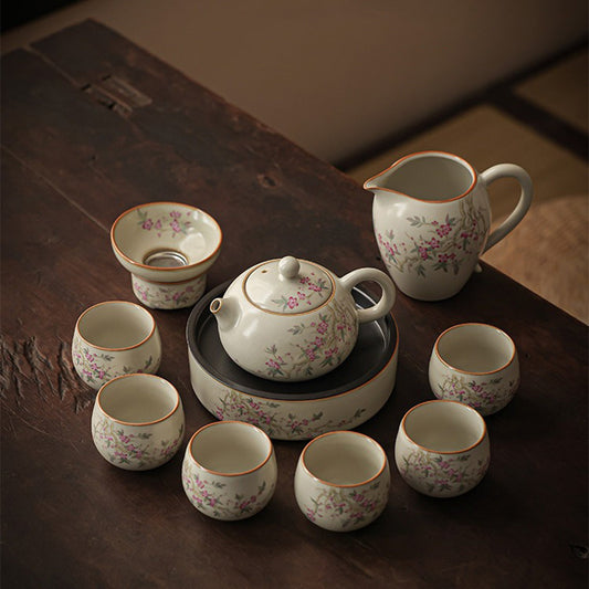 Ruyao Tea Set | Peach Branch Ru Kiln Gongfu Crackle Glaze