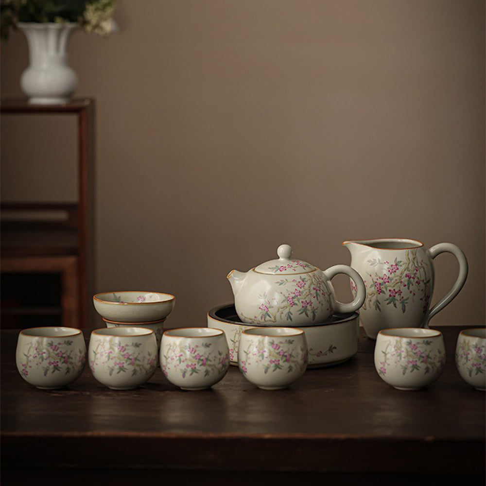 Ruyao Tea Set | Peach Branch Ru Kiln Gongfu Crackle Glaze