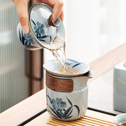 Hand-Painted Tea Set | Underglaze Bamboo Gongfu 8 Cups