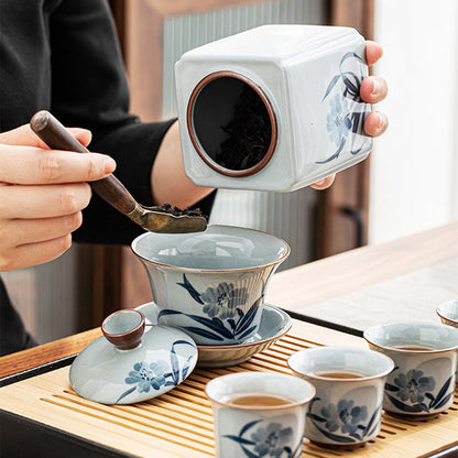 Hand-Painted Tea Set | Underglaze Bamboo Gongfu 8 Cups