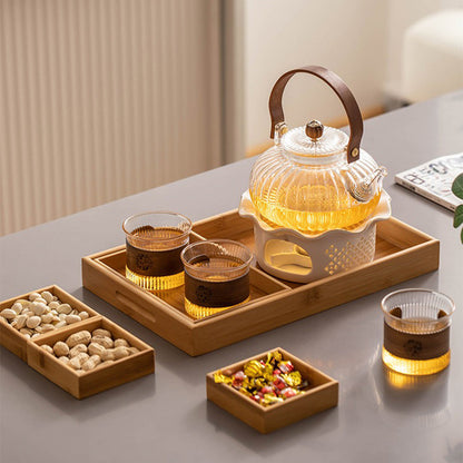 Glass Tea Set with Candle Warmer Pumpkin Stove Teapot Cups Tray