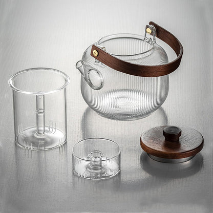 Glass Gongfu Tea Set with Warmer & Wood Tray