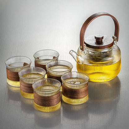 Glass Teapot Set Dual Infuser 6 Cups Acacia Tray