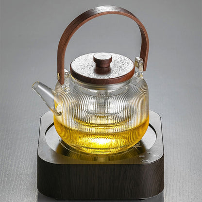 Glass Teapot Set Dual Infuser 6 Cups Acacia Tray