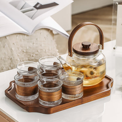 Glass Teapot Set Dual Infuser 6 Cups Acacia Tray