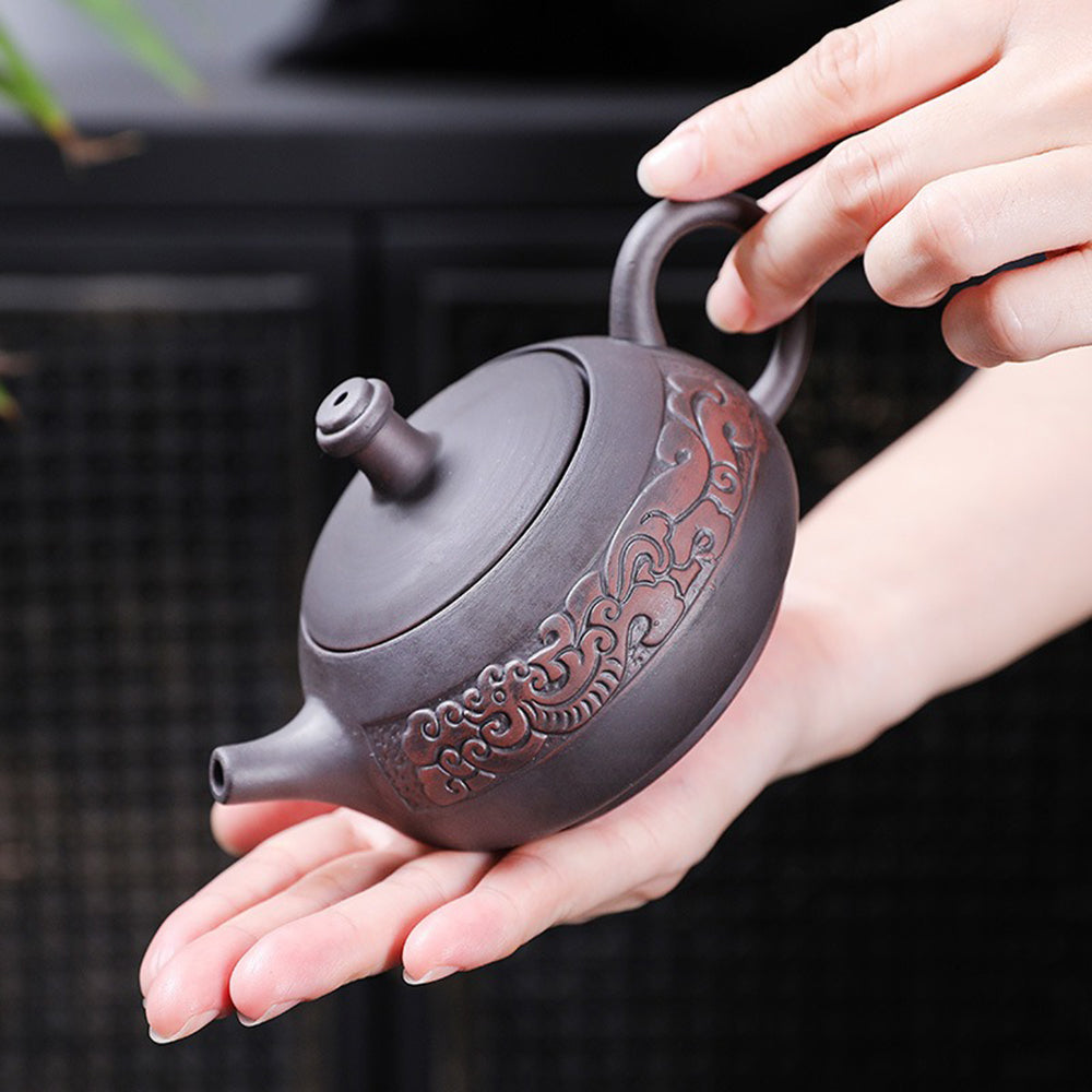 Dragon Tea Set Purple Clay Relief Carved Yixing 11-Piece