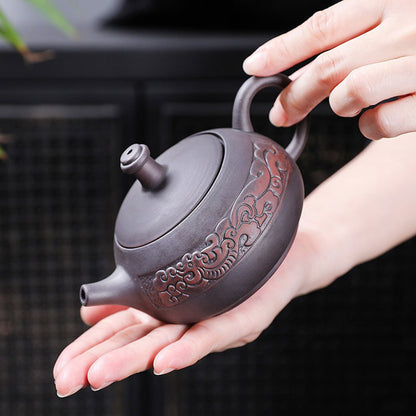 Dragon Tea Set Purple Clay Relief Carved Yixing 11-Piece