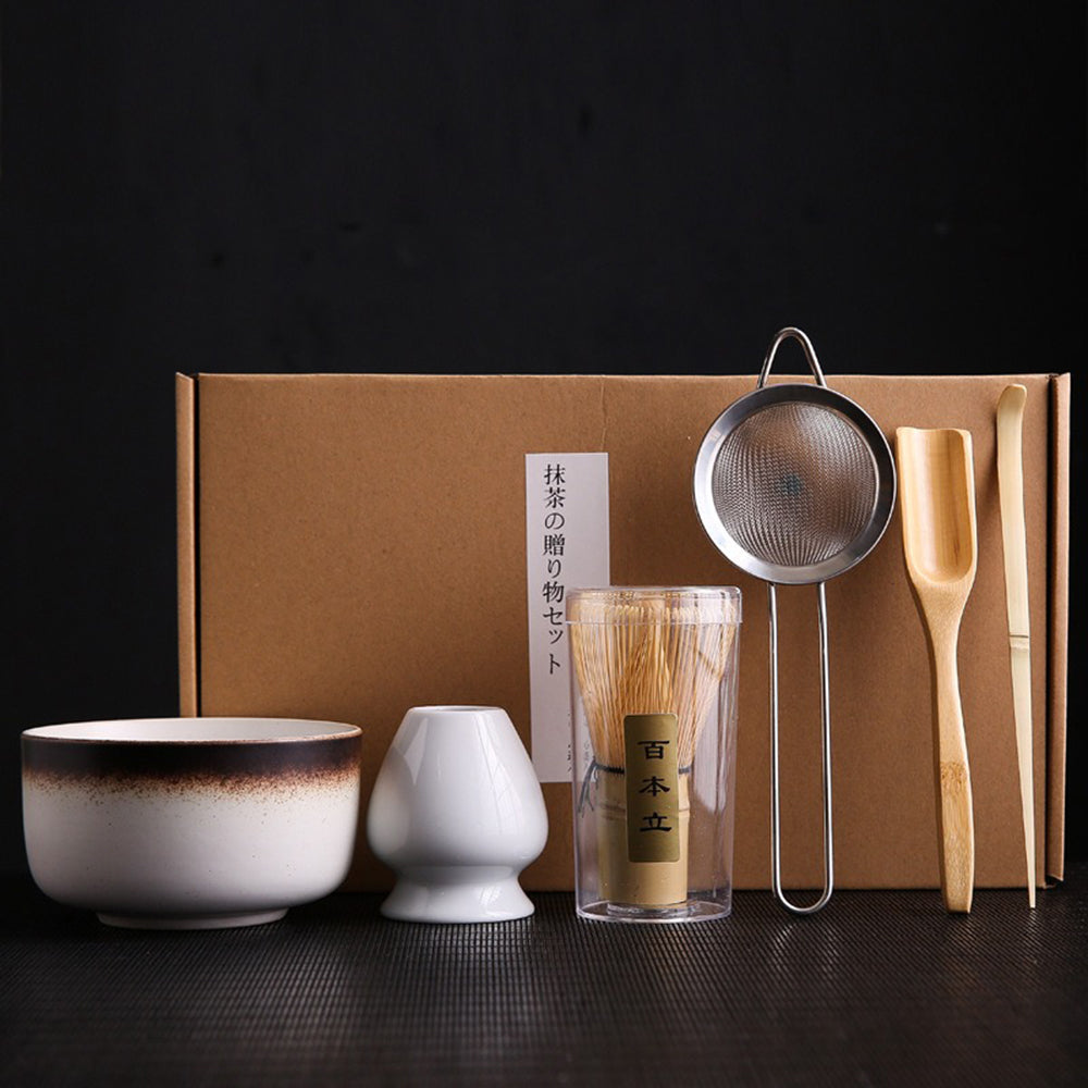 Matcha Tea Set Ceramic Chawan Bowl Bamboo Whisk 6-Piece Kit