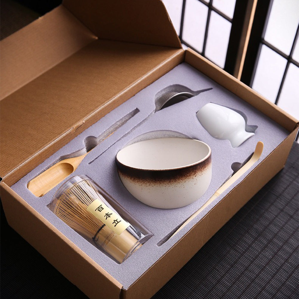 Matcha Tea Set Ceramic Chawan Bowl Bamboo Whisk 6-Piece Kit