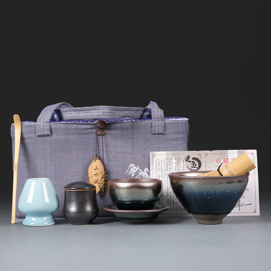 Matcha Set Tenmoku Jian Zhan Ceramic 6-Piece Handmade