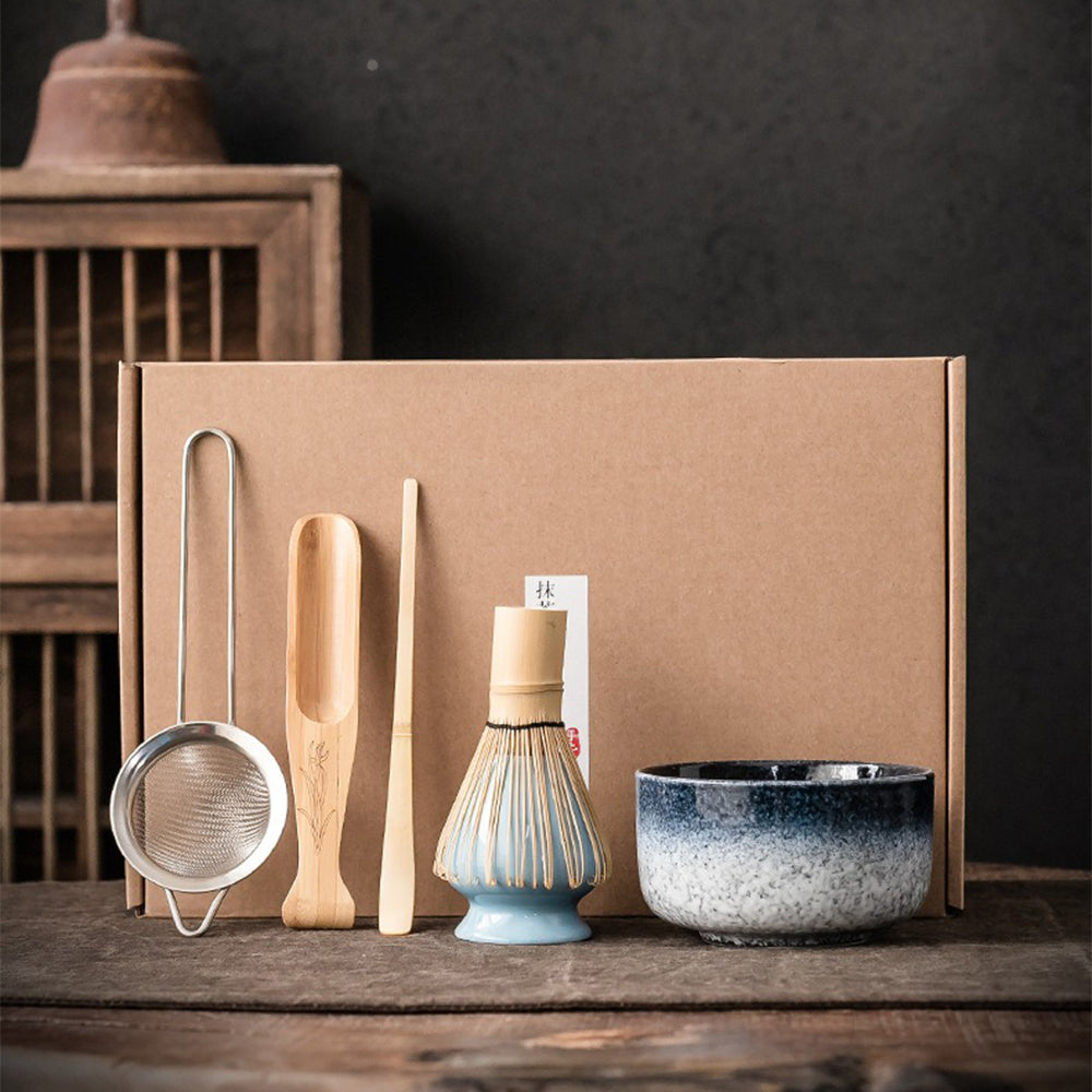 Matcha Tea Set Jun Kiln Ceramic Chawan & Bamboo Whisk Kit