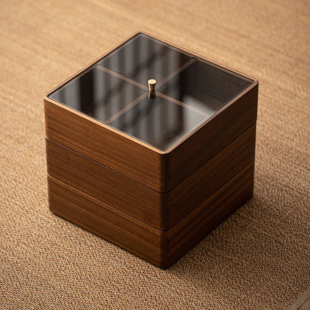 Tea Storage Box Walnut Wood Multi-Compartment Organizer