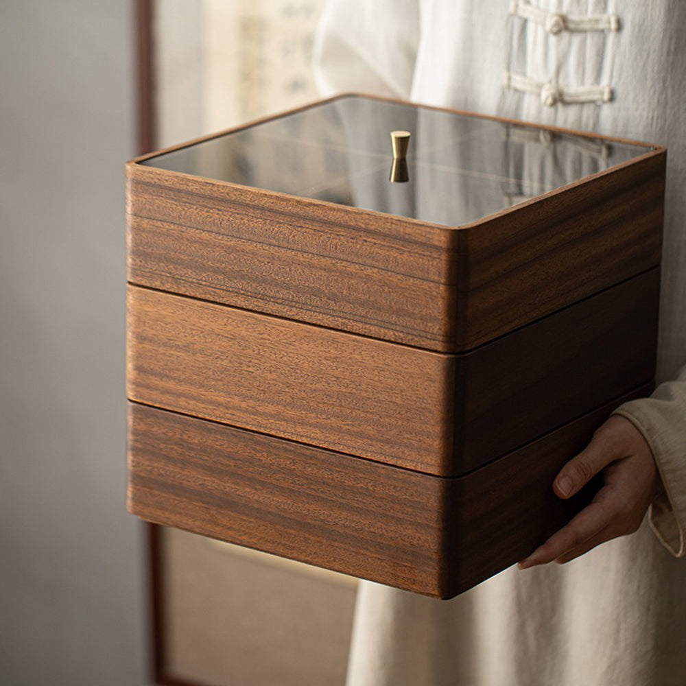 Tea Storage Box Walnut Wood Multi-Compartment Organizer