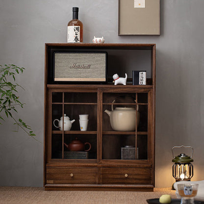 Solid Wood Display Cabinet Walnut Storage Shelf