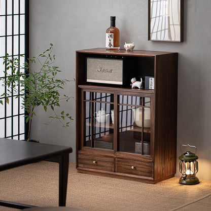 Solid Wood Display Cabinet Walnut Storage Shelf