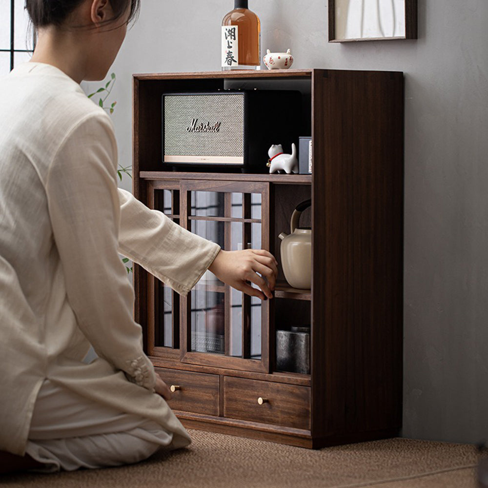 Solid Wood Display Cabinet Walnut Storage Shelf