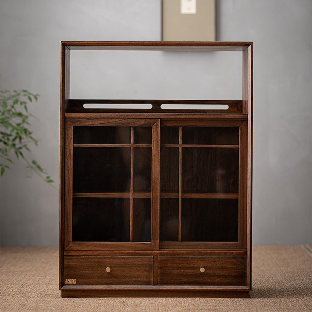 Solid Wood Display Cabinet Walnut Storage Shelf