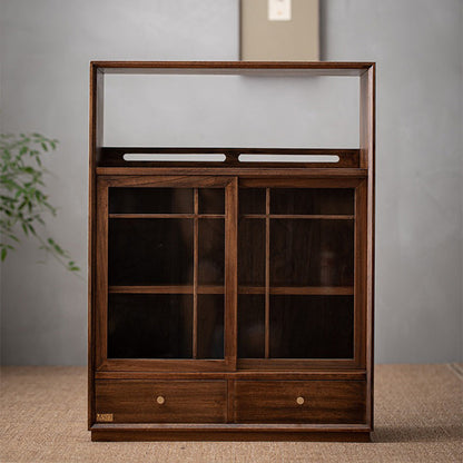 Solid Wood Display Cabinet Walnut Storage Shelf