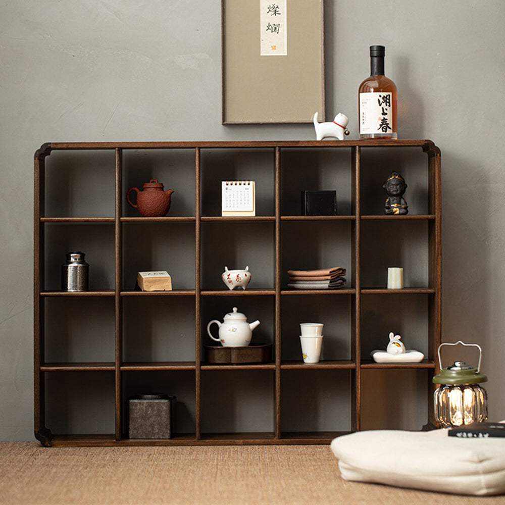 Walnut Wood Display Cabinet | Curio Shelf Wall Unit