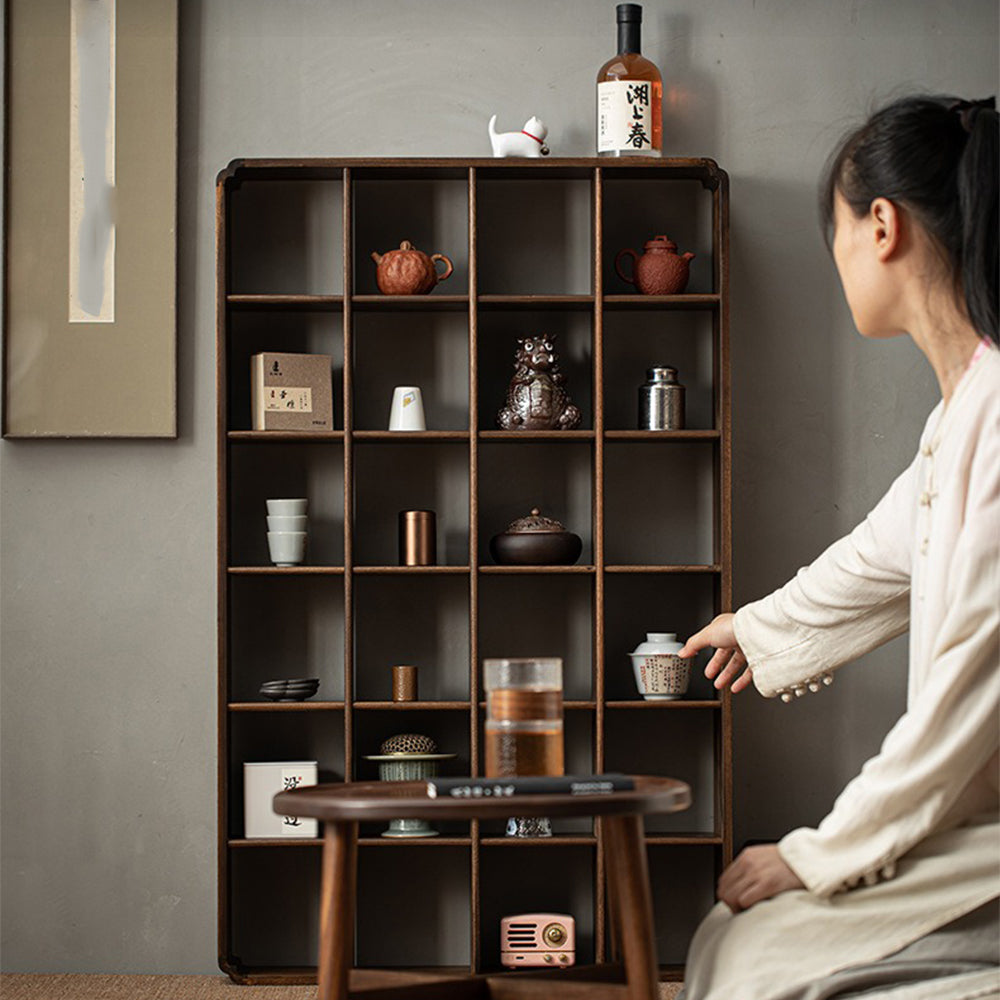 Walnut Wood Display Cabinet | Curio Shelf Wall Unit